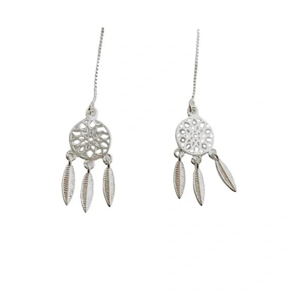 🆕 Gorgeous Dainty .925 Sterling Sikver Dream Catcher w/Fringe Drop Earrings NWT - Picture 9 of 14